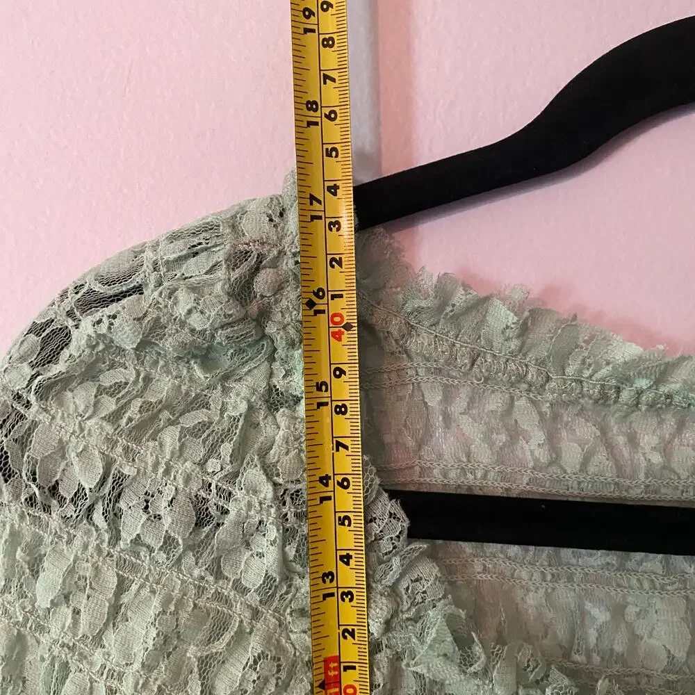 Free People Mint Green Lace Sheer Long Sleeve Cropped Bodice Top Women's size XS